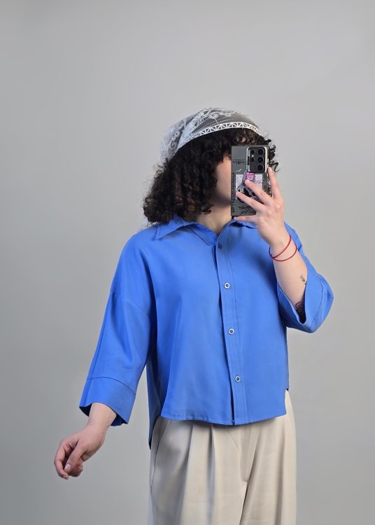 شومیز کتان سیلک آستین سه ربع