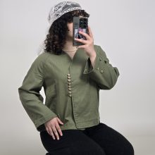 شومیز دوجیب دکمه چوبی لینن